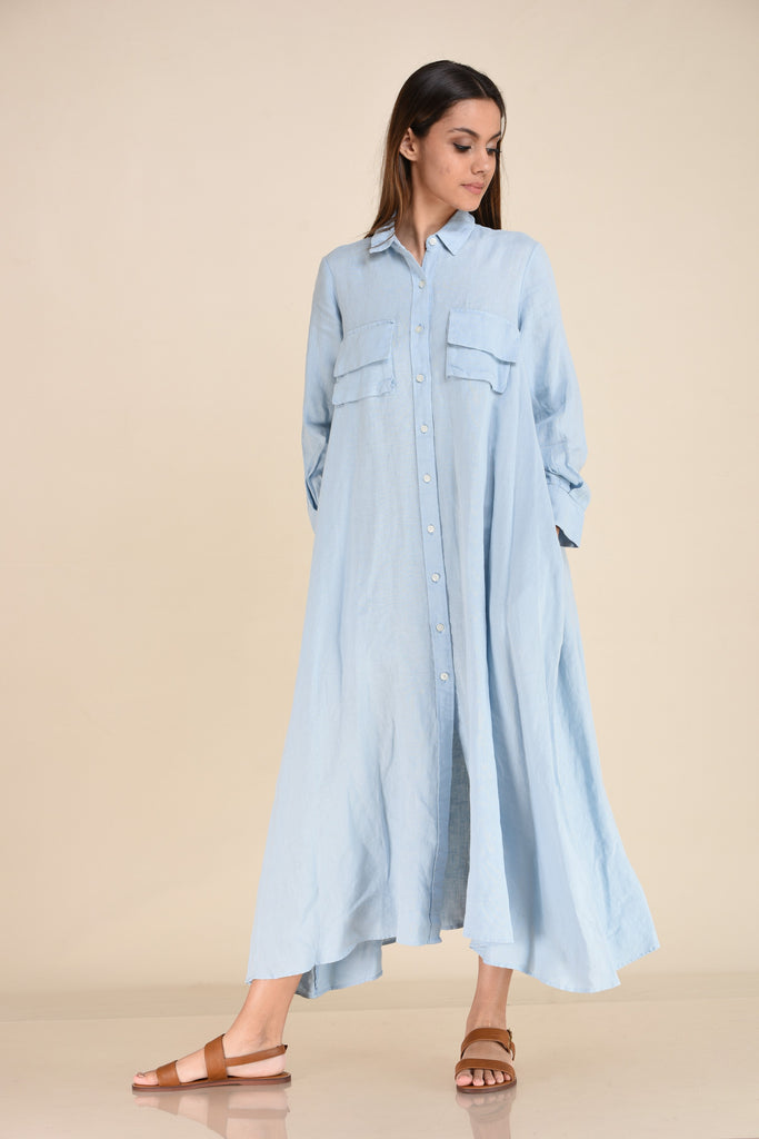 LINEN BUTTON-DOWN LONG SHIRT DRESS – ArteBella Boutique