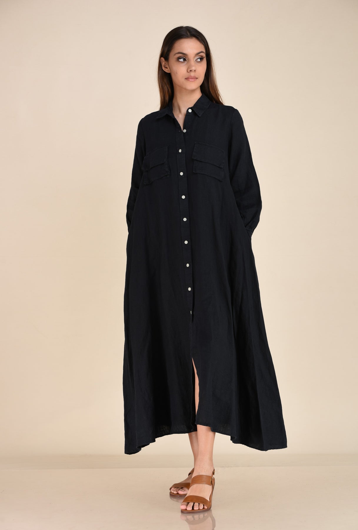 LINEN BUTTON-DOWN LONG SHIRT DRESS – ArteBella Boutique